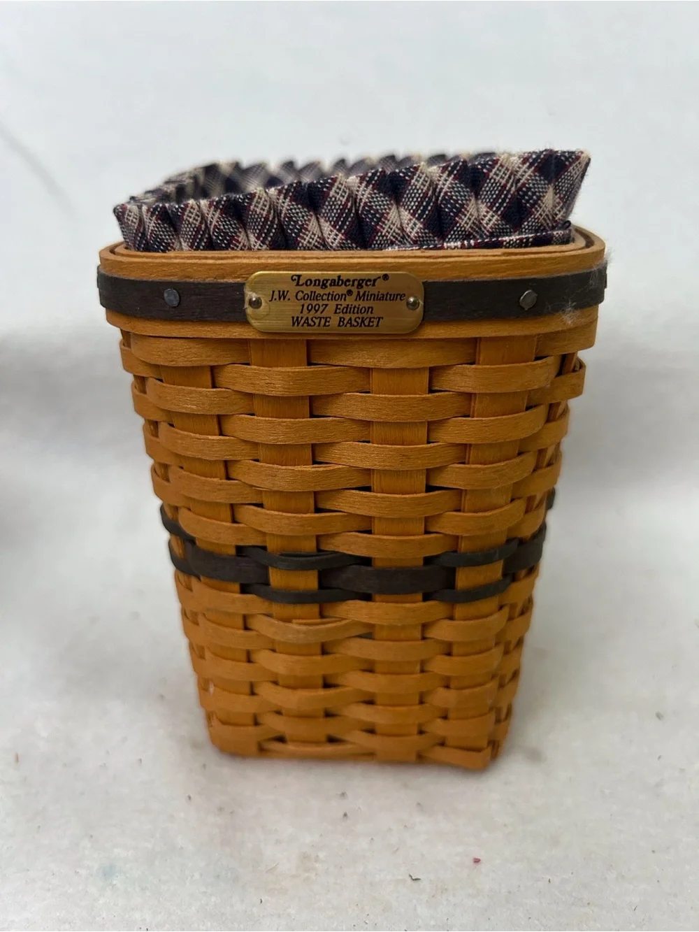 Longaberger 1997 J.W. Collection Miniature Waste Basket with Plaid Liner